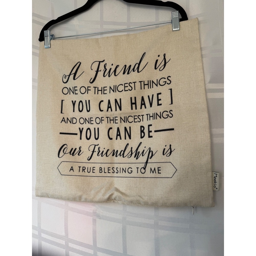 Meekio Friendship Quote Throw Pillow Cover Cream Burlap Decorative Gift 17x17